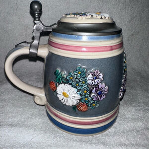 Vintage 1986 Gerz Ceramic Wild Flowers Stein Limited Edition #25 w/Certificate